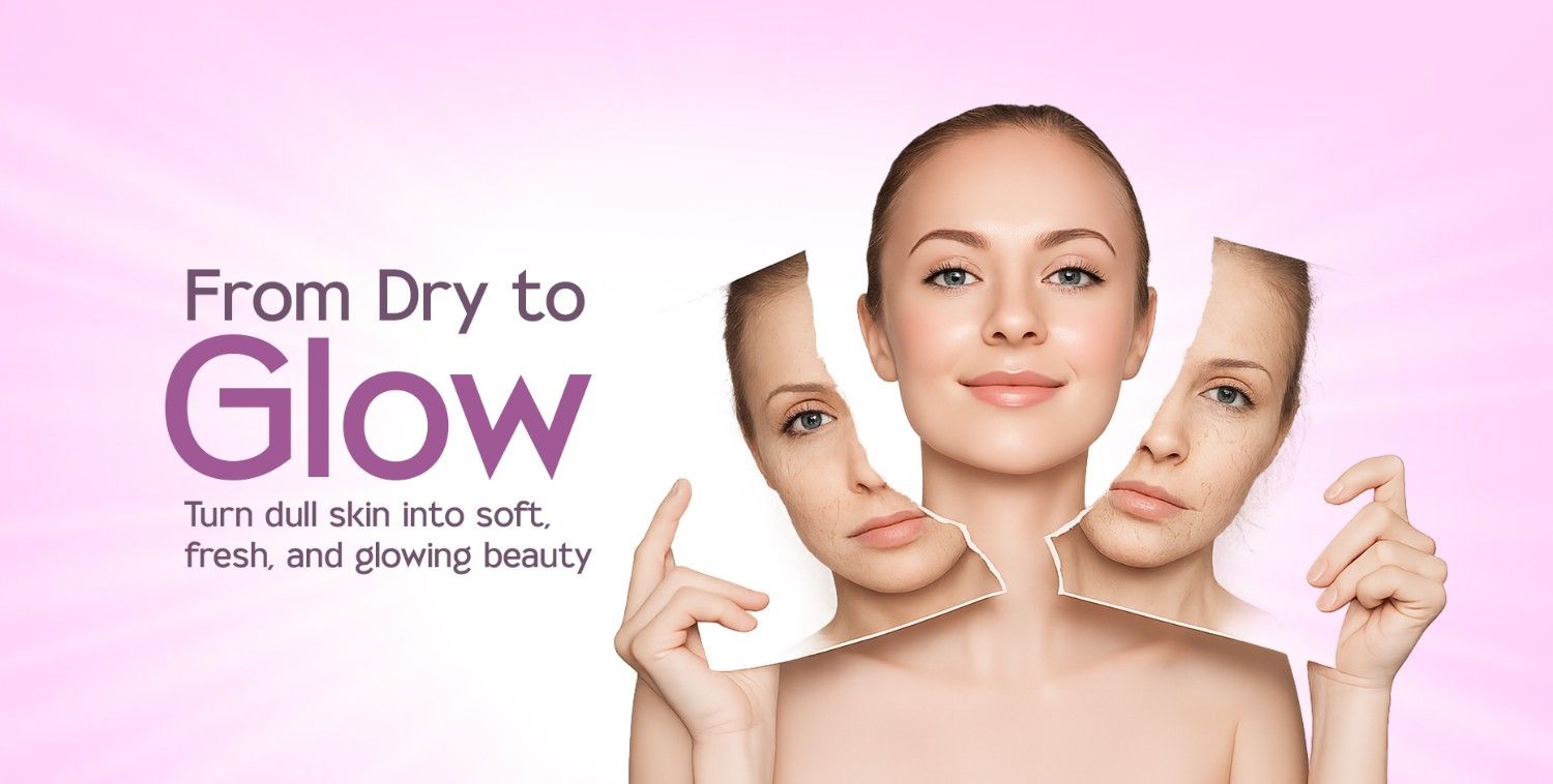 Woman's face revealing smooth, glowing skin by tearing away dry, dull skin.