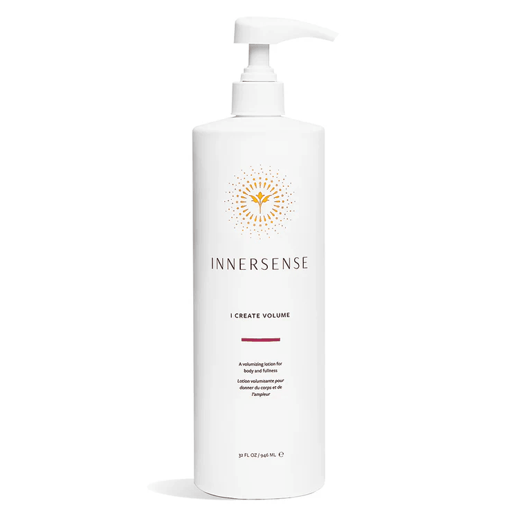 Large white Innersense I Create Volume styling lotion pump bottle with a sunburst logo.