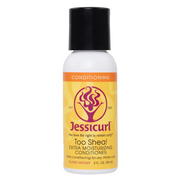 White Jessicurl Too Shea! Extra Moisturizing Conditioner bottle with black cap, yellow label, and purple logo.