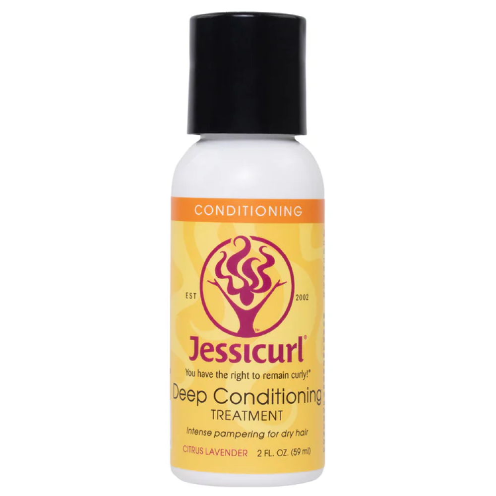 White Jessicurl Deep Conditioning Treatment bottle with a black cap and yellow label, 2 fl. oz.