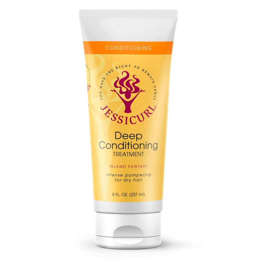 Jessicurl Deep Conditioning Treatment, 8 fl oz yellow tube with red logo and white cap.