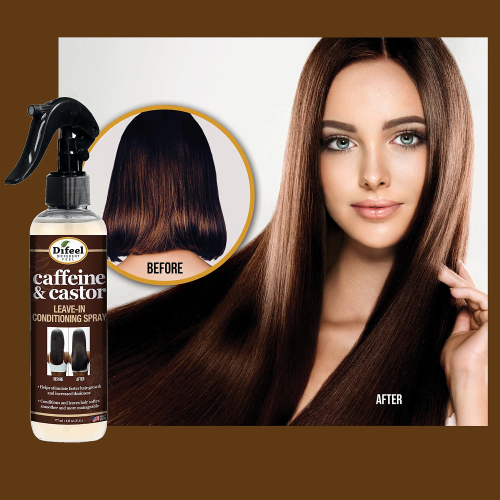 Difeel Caffeine and Castor Faster Hair Growth Leave-In Spray 6oz-All-Aladin Beauty