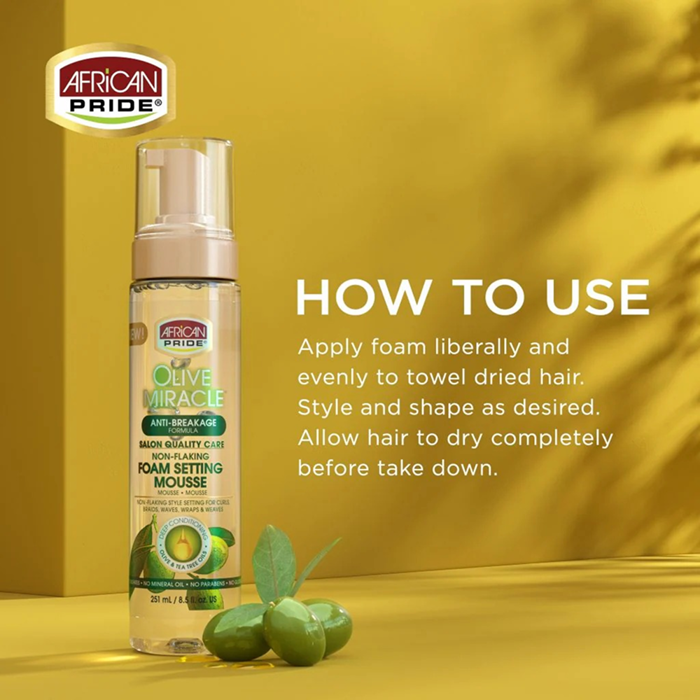 African Pride Olive Foam Setting Mousse 251ml-Styling Mousse-Aladin Beauty