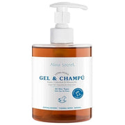 Alma Secret 500ml Gel & Shampoo in a clear bottle with a white pump, featuring a white label.