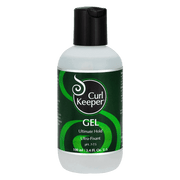 Curl Keeper Ultimate Hold Ultra-Fixant Gel in a clear 100ml bottle with a black cap and green label.