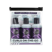 Three purple Curl Keeper Original 100ml bottles in a clear zippered travel pouch with product benefits listed.