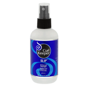White bottle of Curl Keeper Slip 30 Second Detangler with a black spray top and blue label.