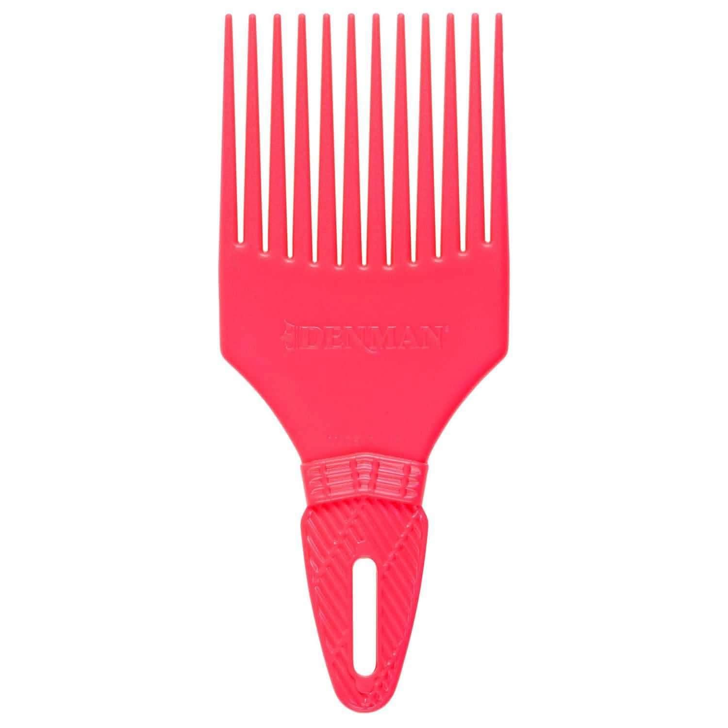 Bright pink Denman D17 Volumizing Comb with 14 long teeth and a textured handle.