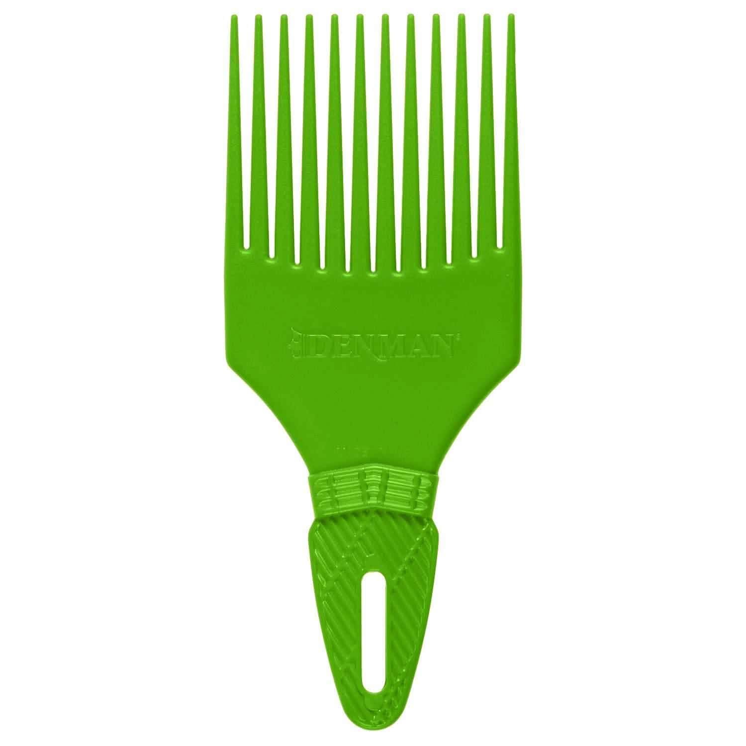 Bright green Denman D17 Volumizing Comb with 14 long, smooth teeth and a textured grip.