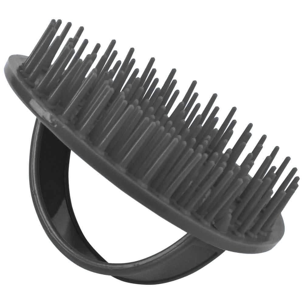Dark gray Denman D6 Palm Styler detangling brush with soft, flexible pins and a secure hand strap.
