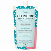 Ecoslay Rice Pudding Leave-In Conditioner 237ml in a light blue pouch with pink and floral accents.