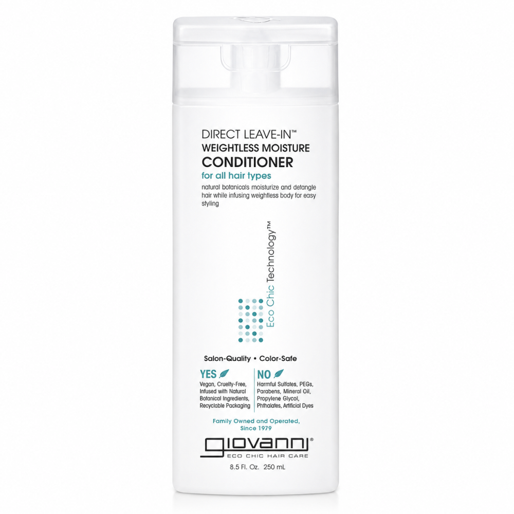 White Giovanni Direct Leave-In Weightless Moisture Conditioner bottle with a flip-top cap.