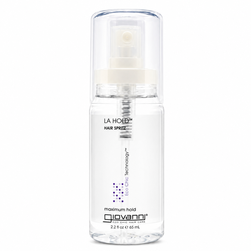 Giovanni L.A. Hold Hair Spritz in a clear 2.2 fl oz bottle with a white pump and cap.