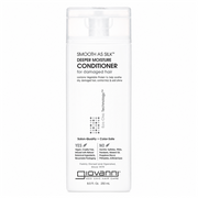 White Giovanni Smooth As Silk Deeper Moisture Conditioner bottle with clear pump top, 8.5 fl oz.