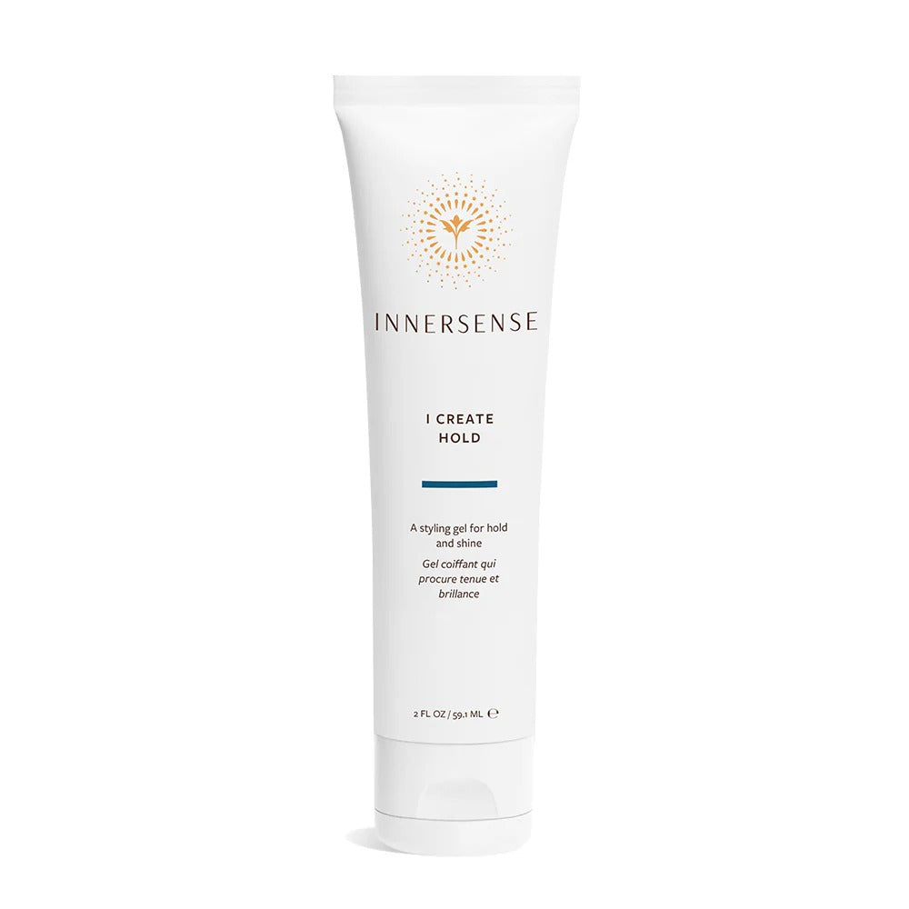 White Innersense I Create Hold styling gel tube with gold sunburst logo.