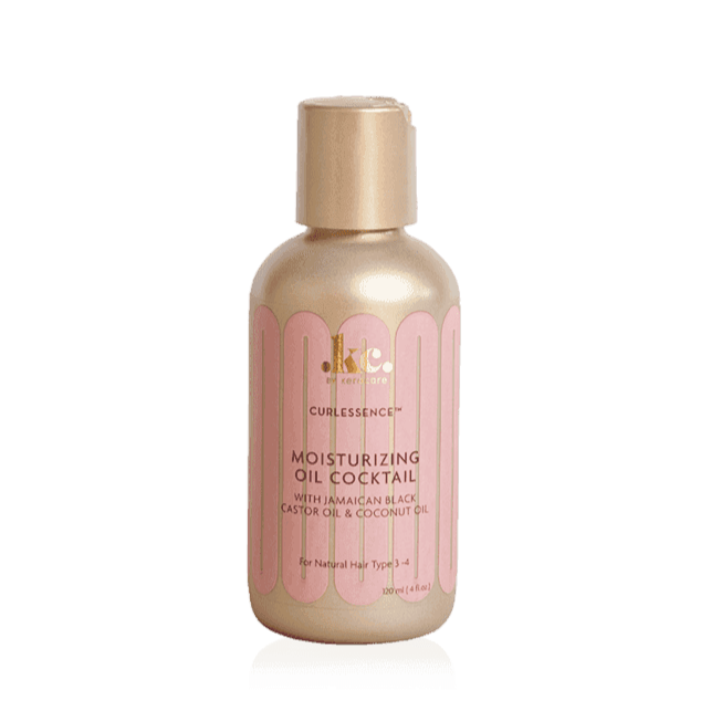 KeraCare Curlessence Moisturizing Oil Cocktail, 120ml, in a gold bottle with pink label details.