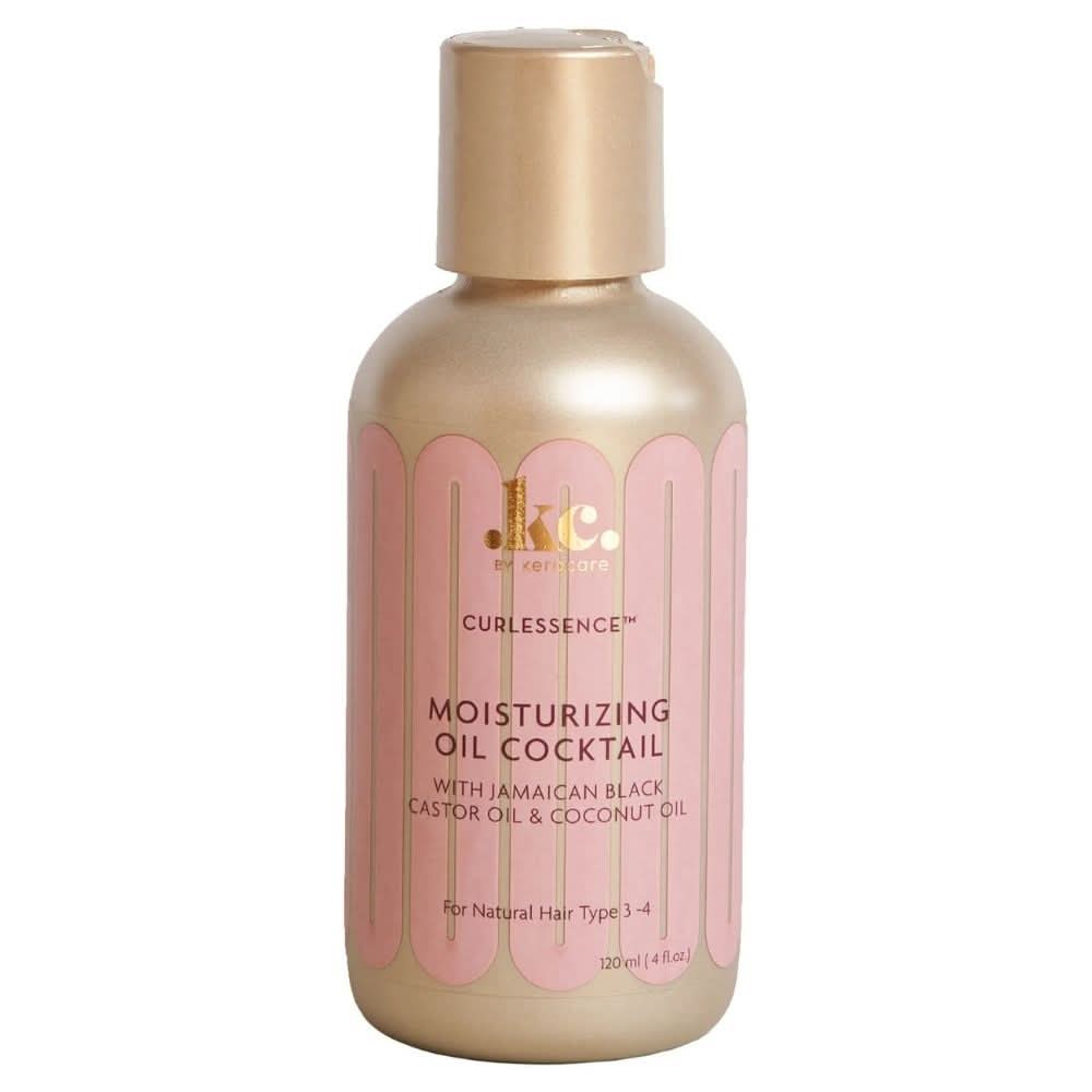 KeraCare Curlessence Moisturizing Oil Cocktail 120ml bottle, gold with pink label and text.