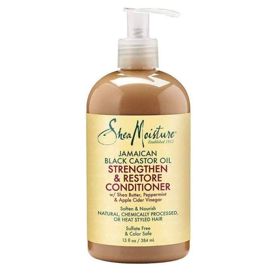Shea Moisture Jamaican Black Castor Oil Strengthen & Restore Conditioner 384ml, light brown bottle with pump.