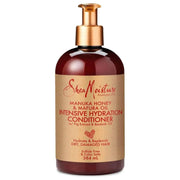 Shea Moisture Manuka Honey & Mafura Oil Intensive Hydration Conditioner in a 384ml dark amber bottle with a gold pump.