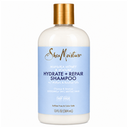 Shea Moisture Manuka Honey & Yogurt Hydrate + Repair Shampoo, 384ml, white bottle with gold cap and blue label.