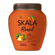 Orange Skala Brasil Cashew & Murumuru 1000g hair treatment cream with brown lid and cashew illustration.