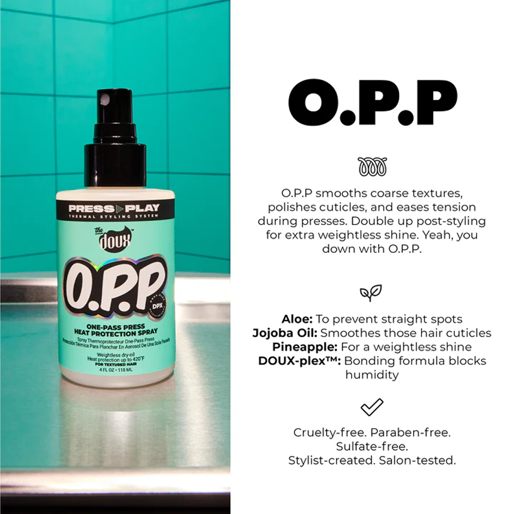 The Doux Press Play O.P.P. One Pass Heat Protectant Spray 118ml-Heat Potector-Aladin Beauty