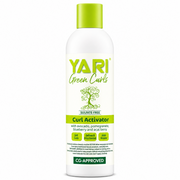 Yari Green Curls Curl Activator, a white bottle with a bright green cap and label, featuring a tree logo.