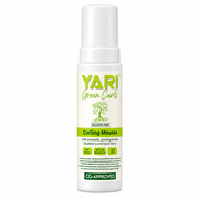 White Yari Green Curls Curling Mousse bottle with green text and a tree logo.