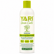 White Yari Green Curls Hydrating Conditioner bottle with a bright green flip-top cap and a tree logo.