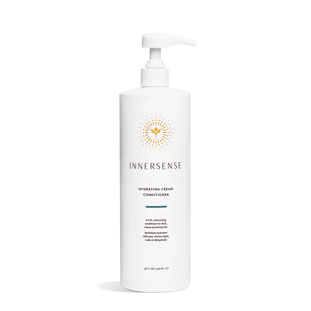 Large white Innersense Hydrating Cream Conditioner bottle with a pump dispenser and gold sun logo.