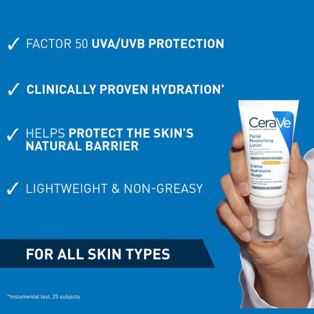 Cerave Facial Moisturizer with SPF 50 for Dry Skin 52ml-Sunscreen-Aladin Beauty